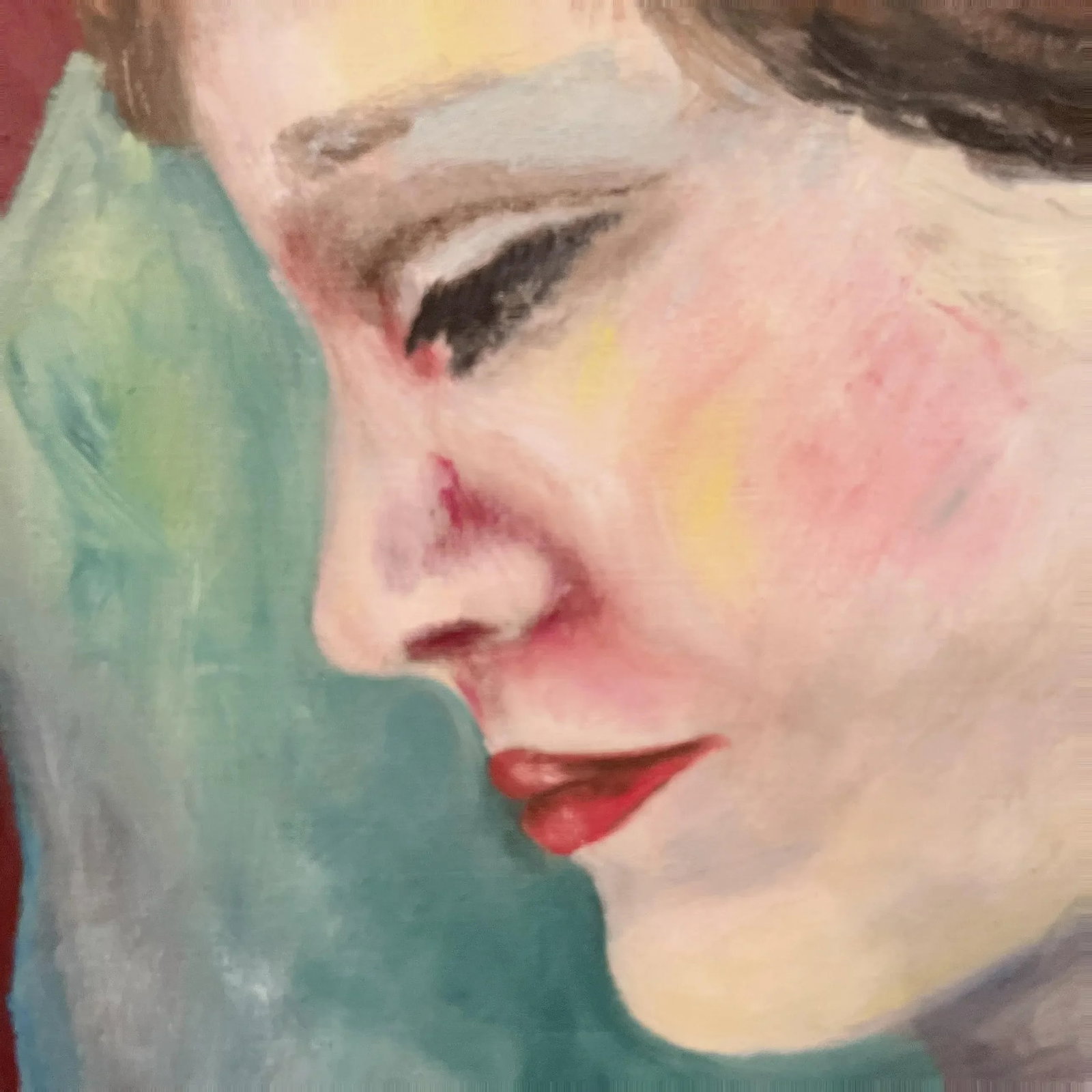 Impressionist Figurative Original Portrait Painting of a "Woman in Red" Midcentury - 4