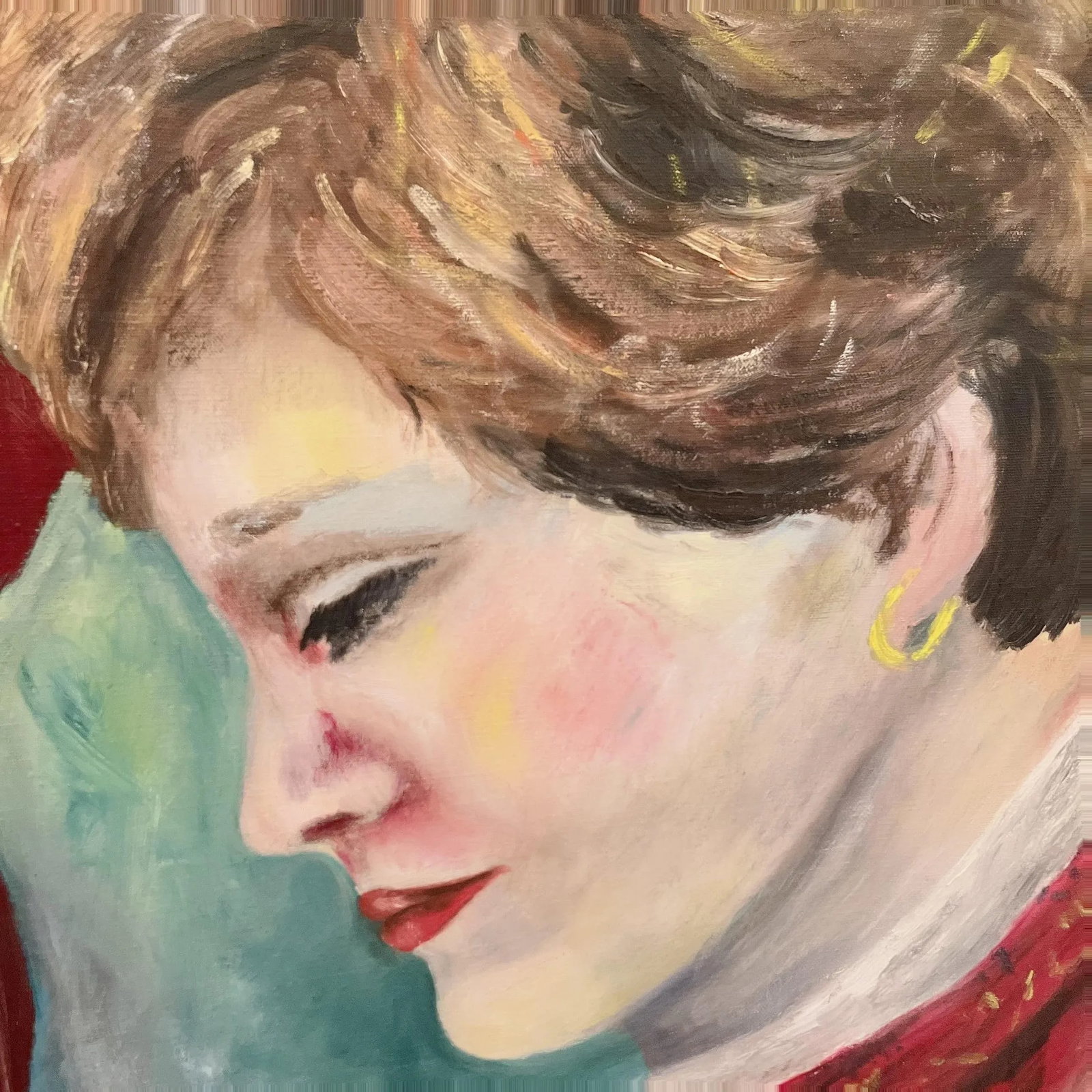 Impressionist Figurative Original Portrait Painting of a "Woman in Red" Midcentury - 5