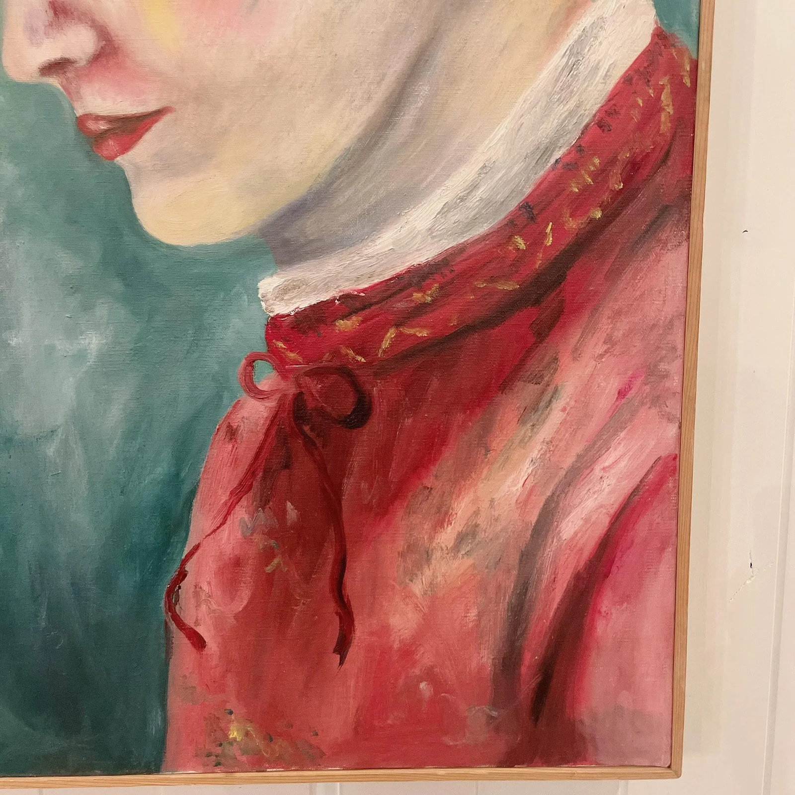 Impressionist Figurative Original Portrait Painting of a "Woman in Red" Midcentury - 6