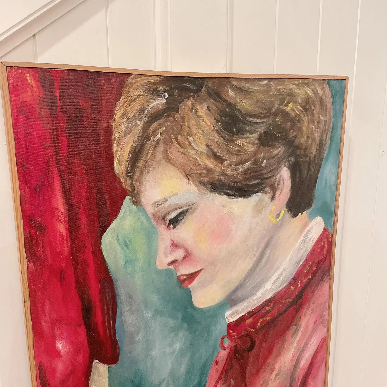 Impressionist Figurative Original Portrait Painting of a "Woman in Red" Midcentury - 7
