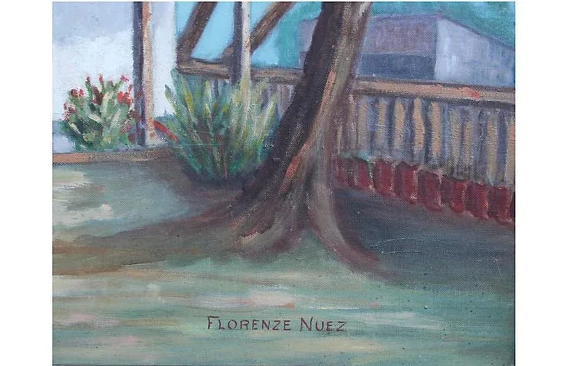 1950s "Old Spanish Garden" House Portrait Oil Painting by Florence Nuez, Framed - 3