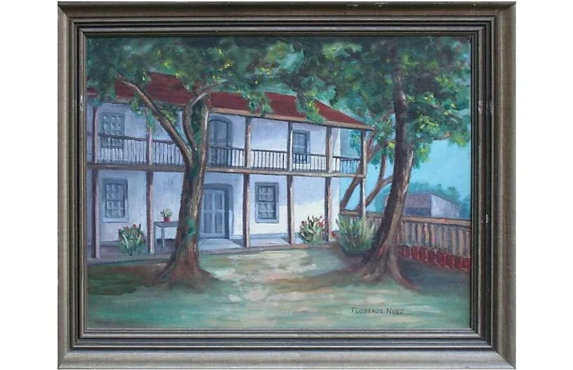 1950s "Old Spanish Garden" House Portrait Oil Painting by Florence Nuez, Framed - 5