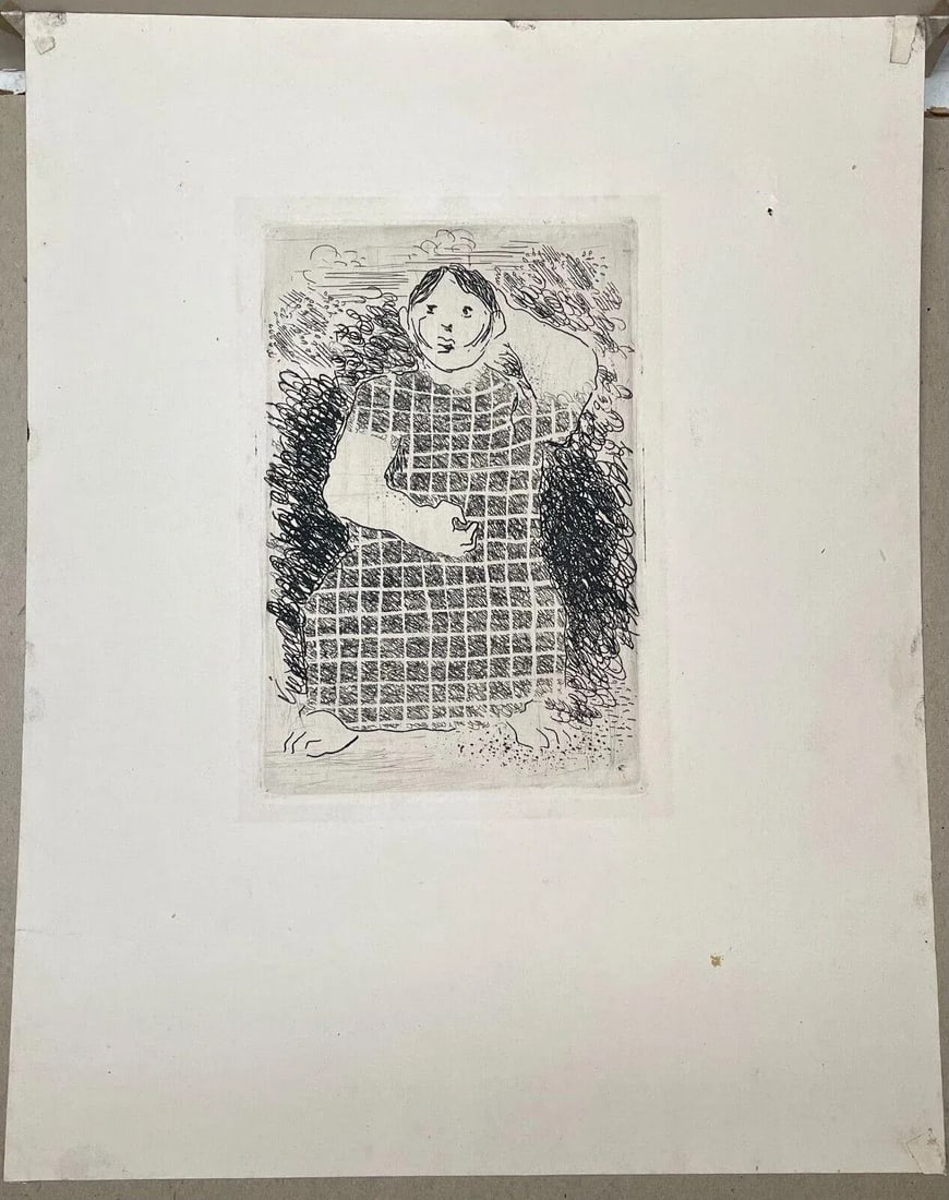 Original 1938 Robert Mallory 'Aeated Indian Girl' Expressionist Portrait Etching - 3