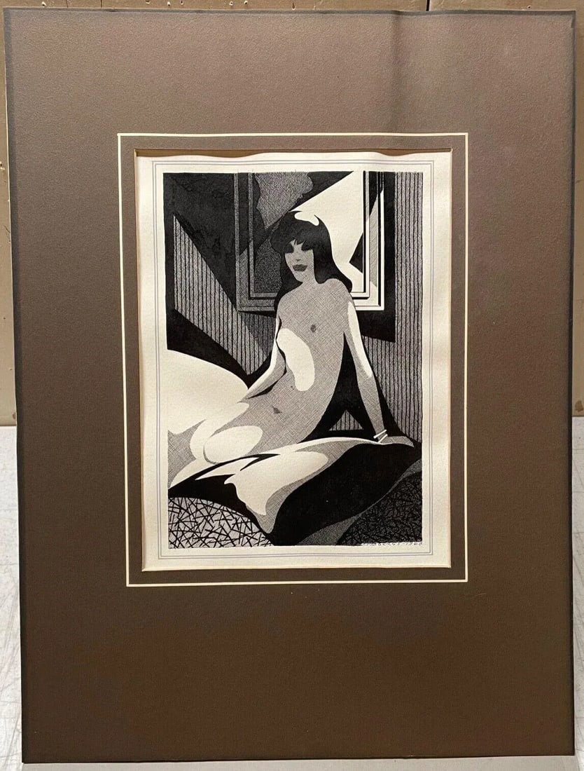 Sigismunds Vidbergs 'Nude' Art Deco Portrait Pen & Ink Drawing - Latvian Artist - 2