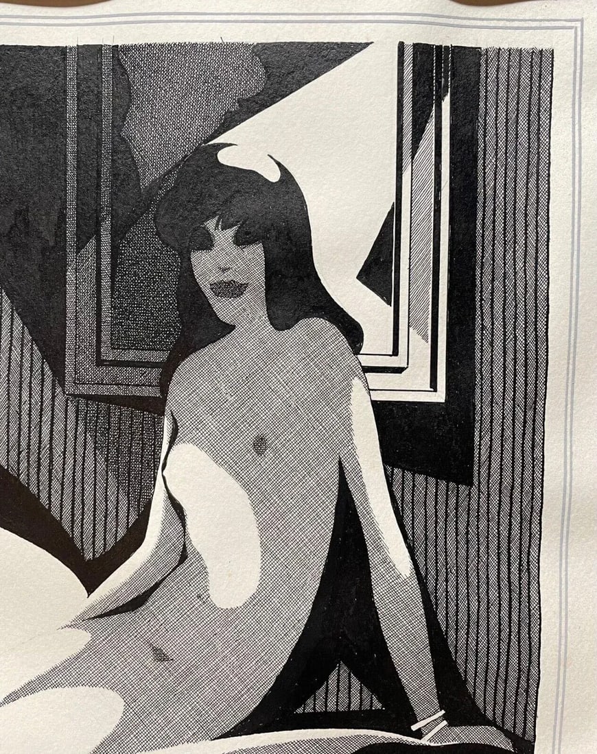 Sigismunds Vidbergs 'Nude' Art Deco Portrait Pen & Ink Drawing - Latvian Artist - 5