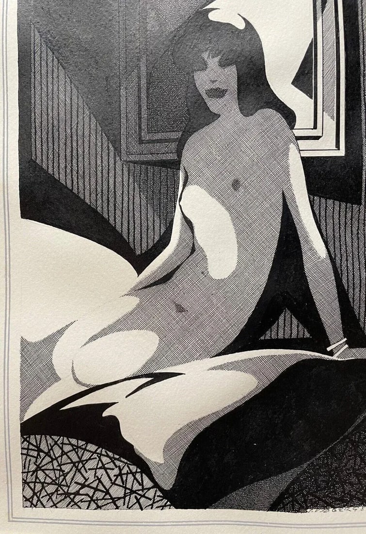 Sigismunds Vidbergs 'Nude' Art Deco Portrait Pen & Ink Drawing - Latvian Artist - 7