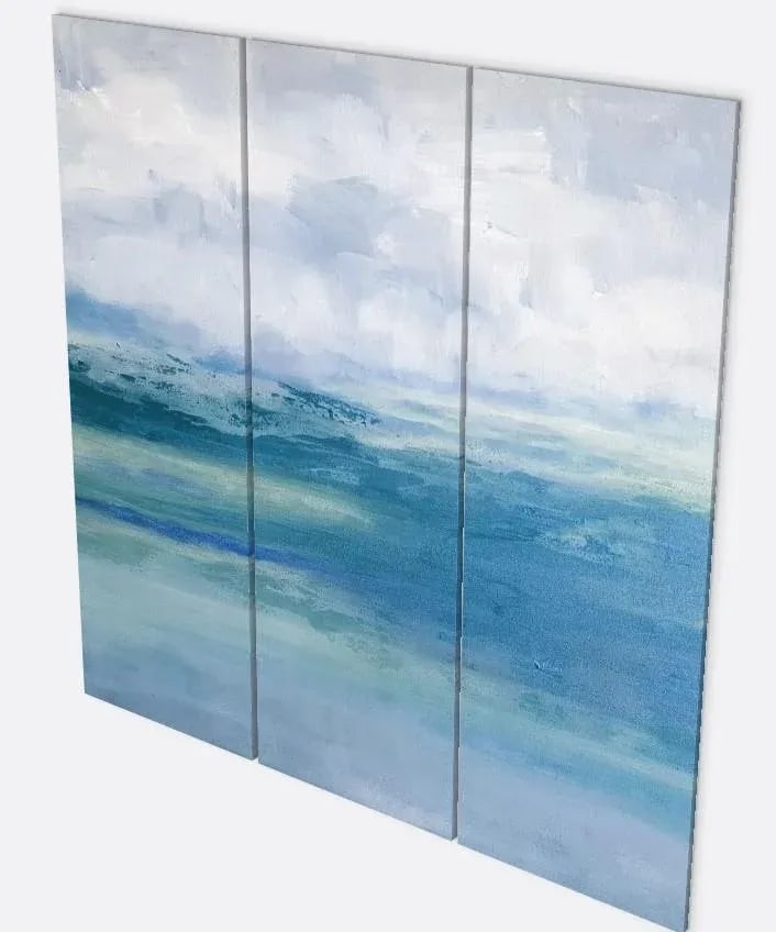 In a World of Her Own Blues KR Moehr Abstract Coastal Triptych Canvas Prints - Set of 3 - 2