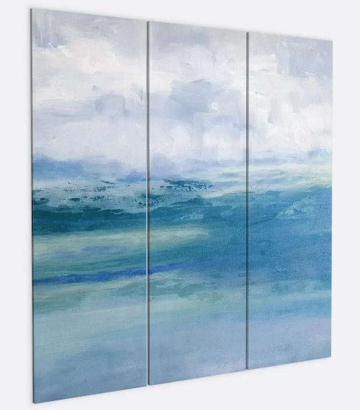 In a World of Her Own Blues KR Moehr Abstract Coastal Triptych Canvas Prints - Set of 3 - 3