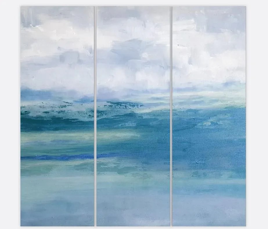 In a World of Her Own Blues KR Moehr Abstract Coastal Triptych Canvas Prints - Set of 3 - 4