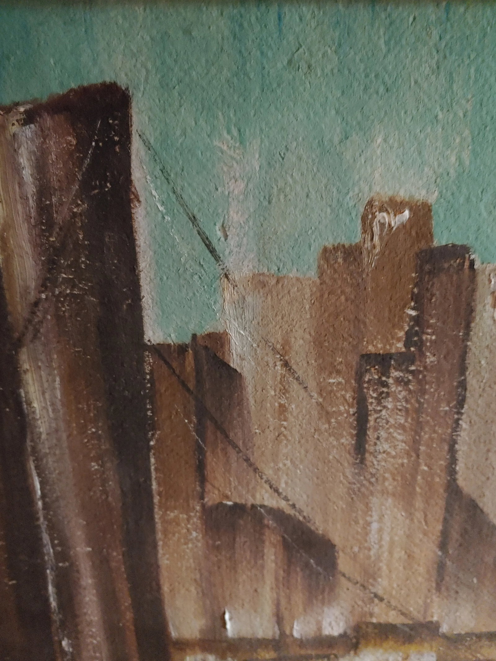 1950s Skyline Cityscape Oil on Board Painting, Framed - 3