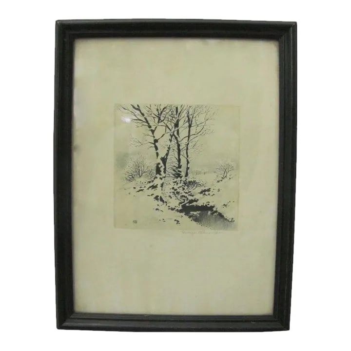 Signed George Elbert Burr Etching: Signed in black frame in great original condition. 8 3/4" T by 6 1/2"W Condition: Alterations: Original Condition Unaltered Imperfections: Some Imperfections Condition Notes: Great original condition