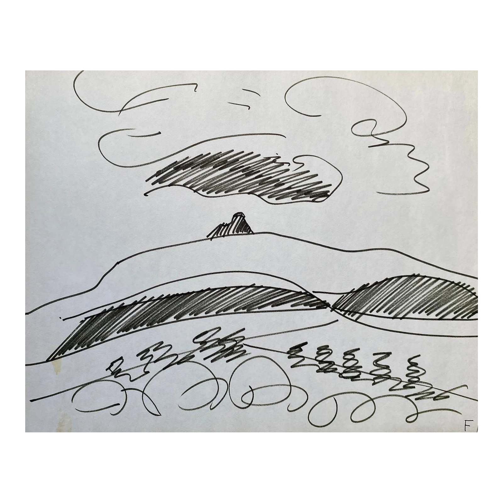 1960s Ferrisburg Vermont Frank Wallace Drawing: The Wind Doth Blow modern drawing by Vermont artist Frank Wallace (1915/18-2003). Wallace was born in Toledo, Ohio and grew ip in Massachusetts attending Phillips Academy and Amherst College. He
