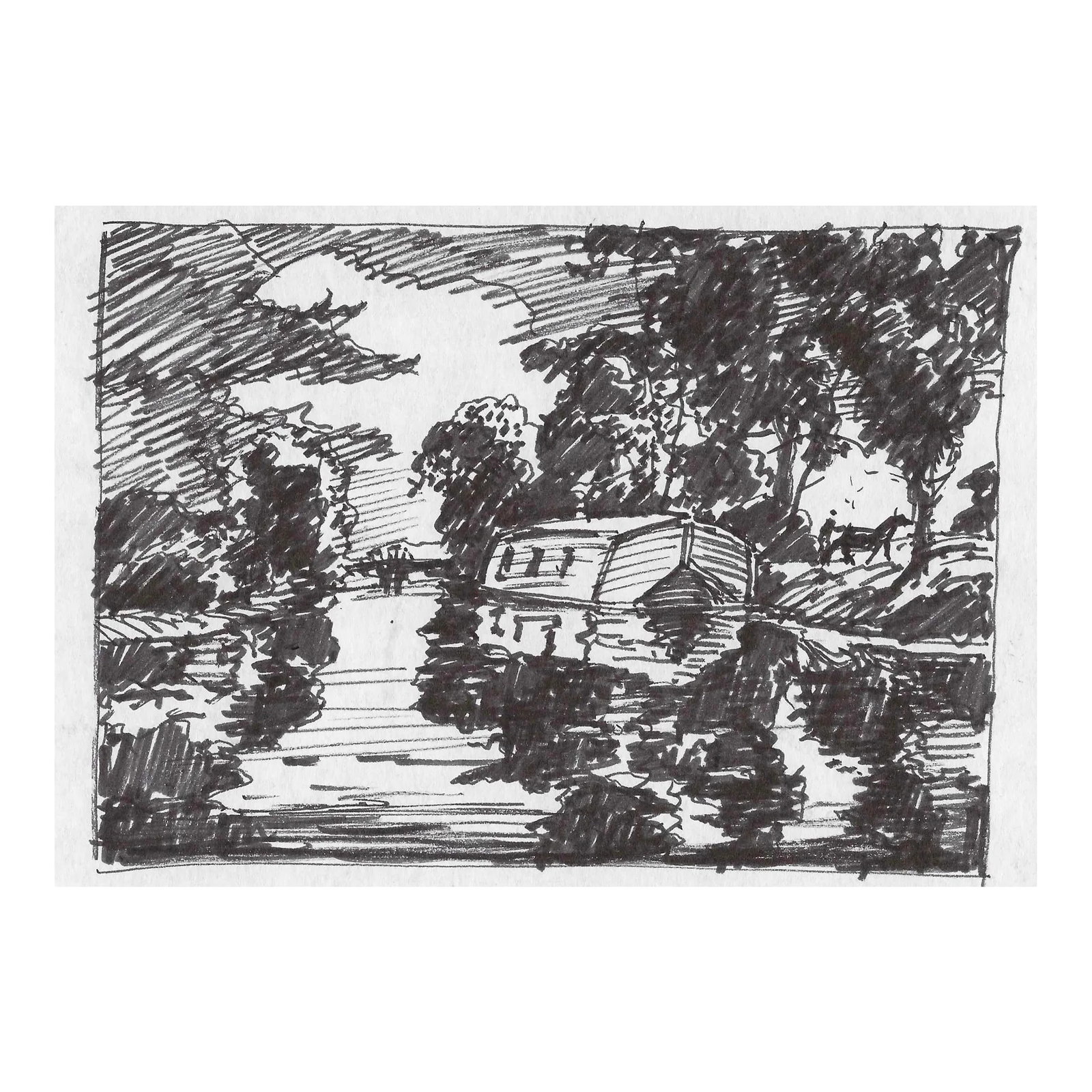 1950s Norman Kent Canal Board Drawing: Born in Pittsburgh, American artist Norman Kent (1903 - 1972) attended the Rochester Institute and trained at the Art Students League in New York under Leftwich Dodge. He learned the art of the woodcu