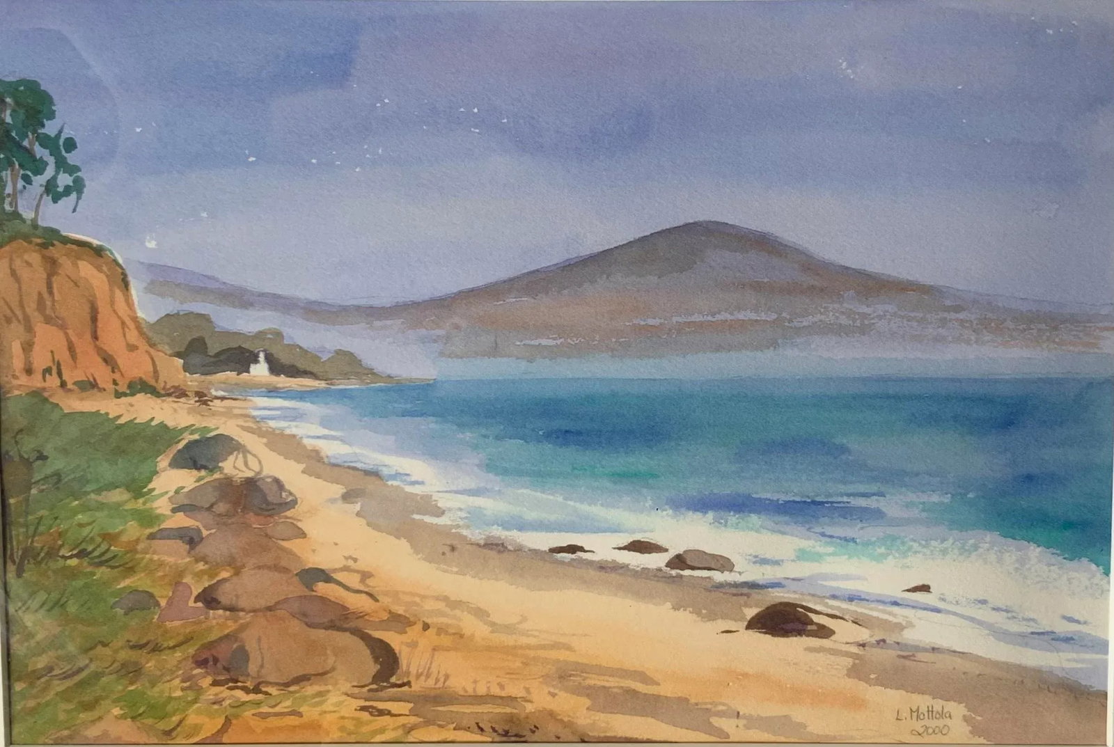 Circa 1990 "Seascape Along the Shore" Watercolor Painting by Artist L. Mottola - 2