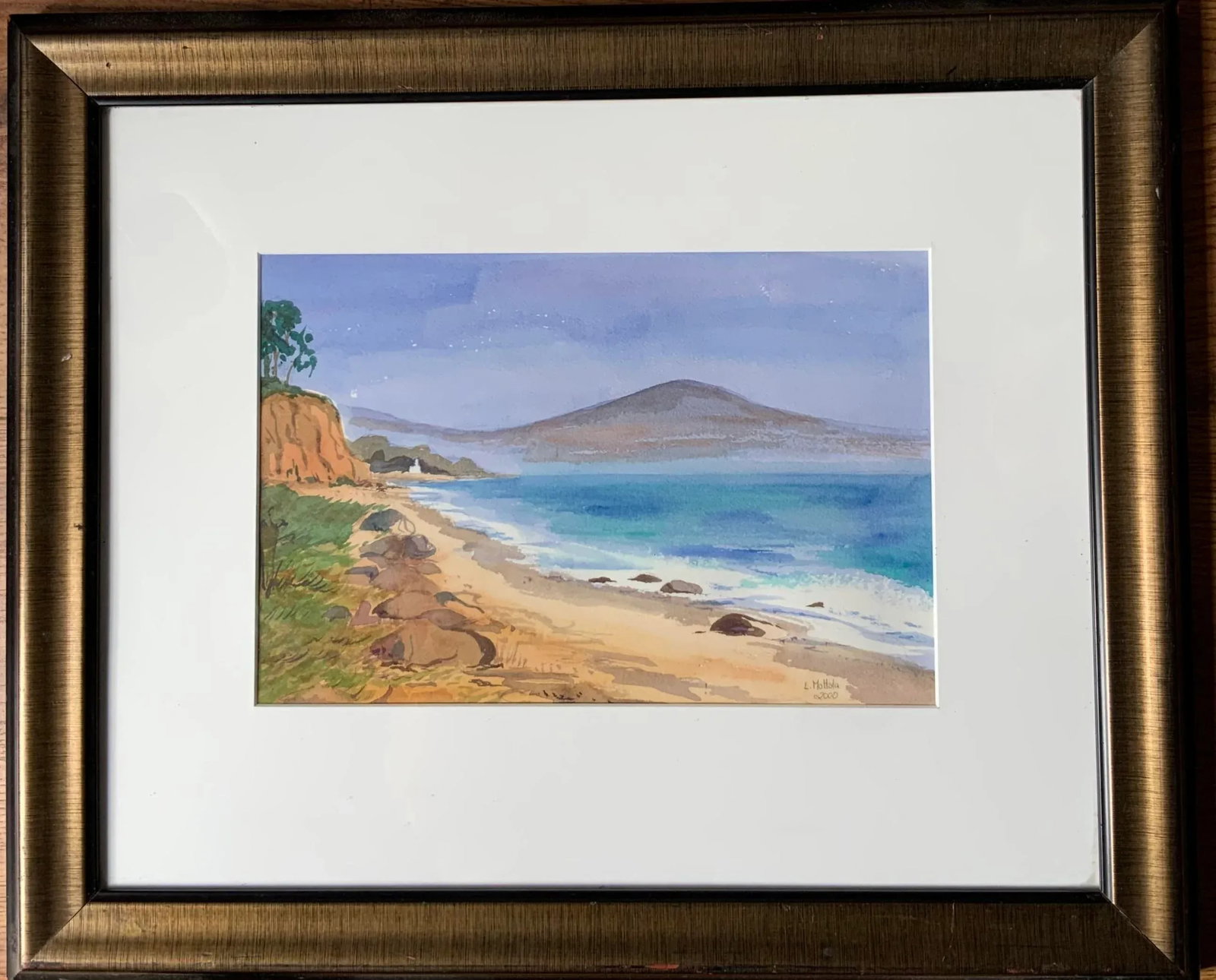 Circa 1990 "Seascape Along the Shore" Watercolor Painting by Artist L. Mottola - 3