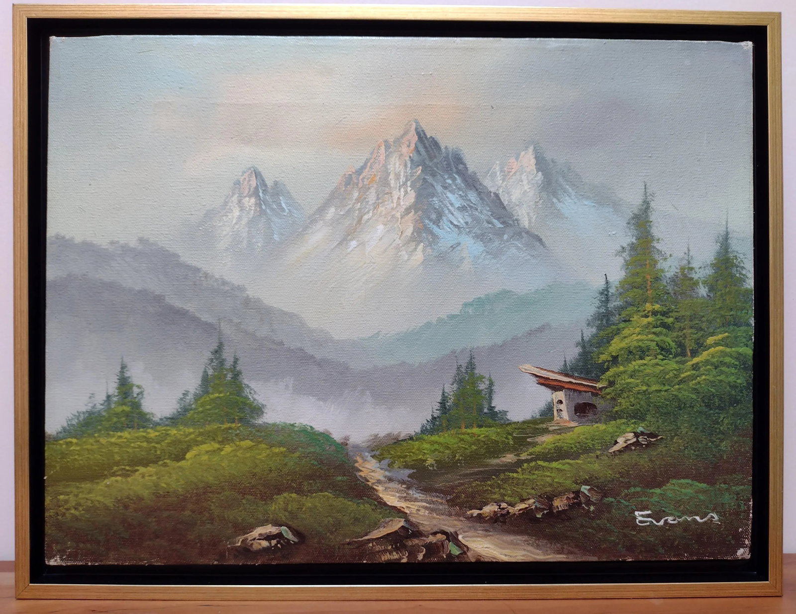 Vintage Impressionist Landscape Snowy Mountains Woods Acrylic on Canvas Framed 12x16 - 10