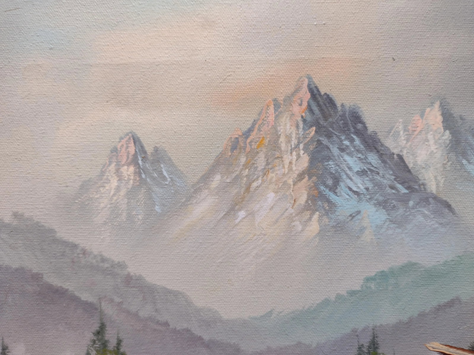 Vintage Impressionist Landscape Snowy Mountains Woods Acrylic on Canvas Framed 12x16 - 4