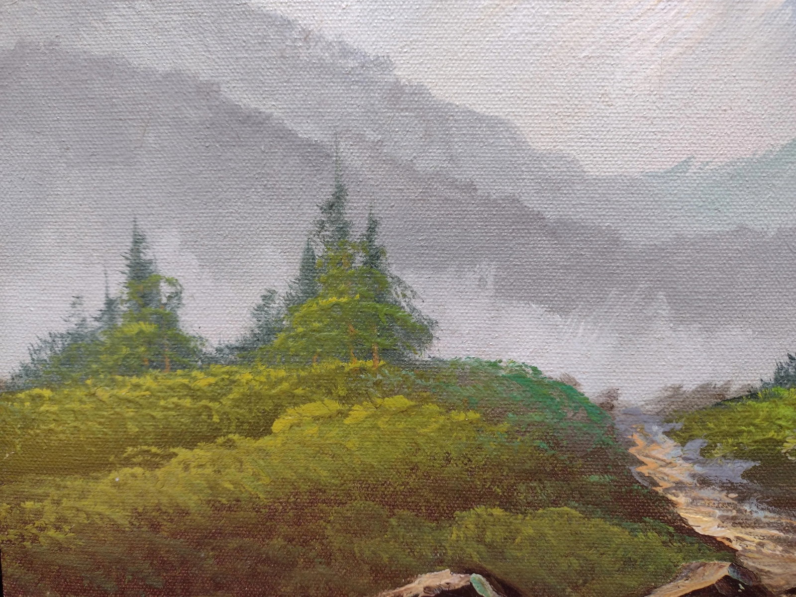 Vintage Impressionist Landscape Snowy Mountains Woods Acrylic on Canvas Framed 12x16 - 5