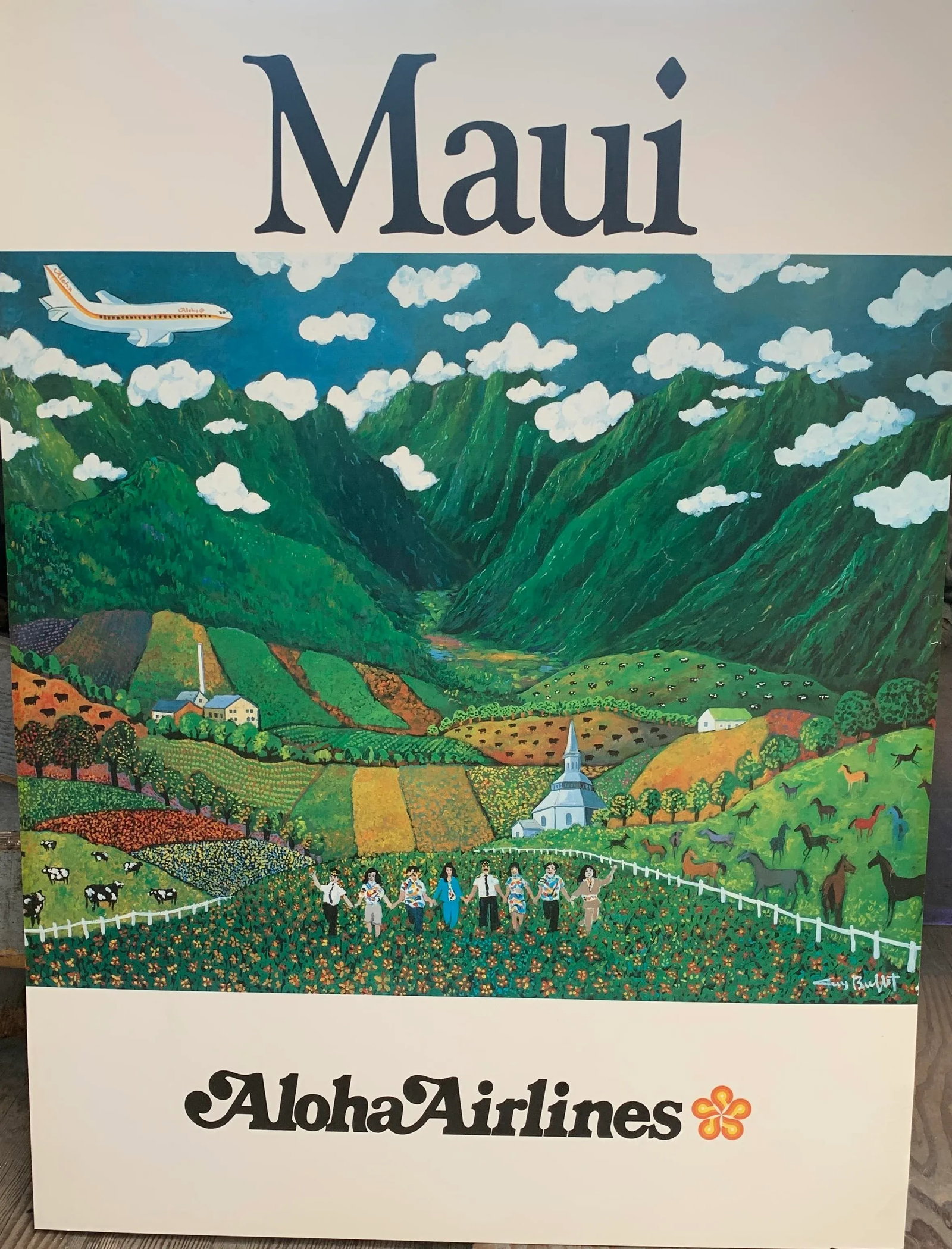 Vintage Maui Aloha Airlines Guy Buffet Poster Print Hawaii, Framed - 2