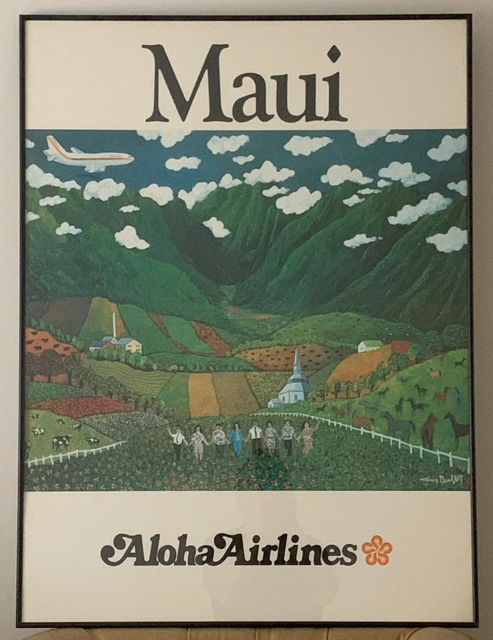 Vintage Maui Aloha Airlines Guy Buffet Poster Print Hawaii, Framed - 6