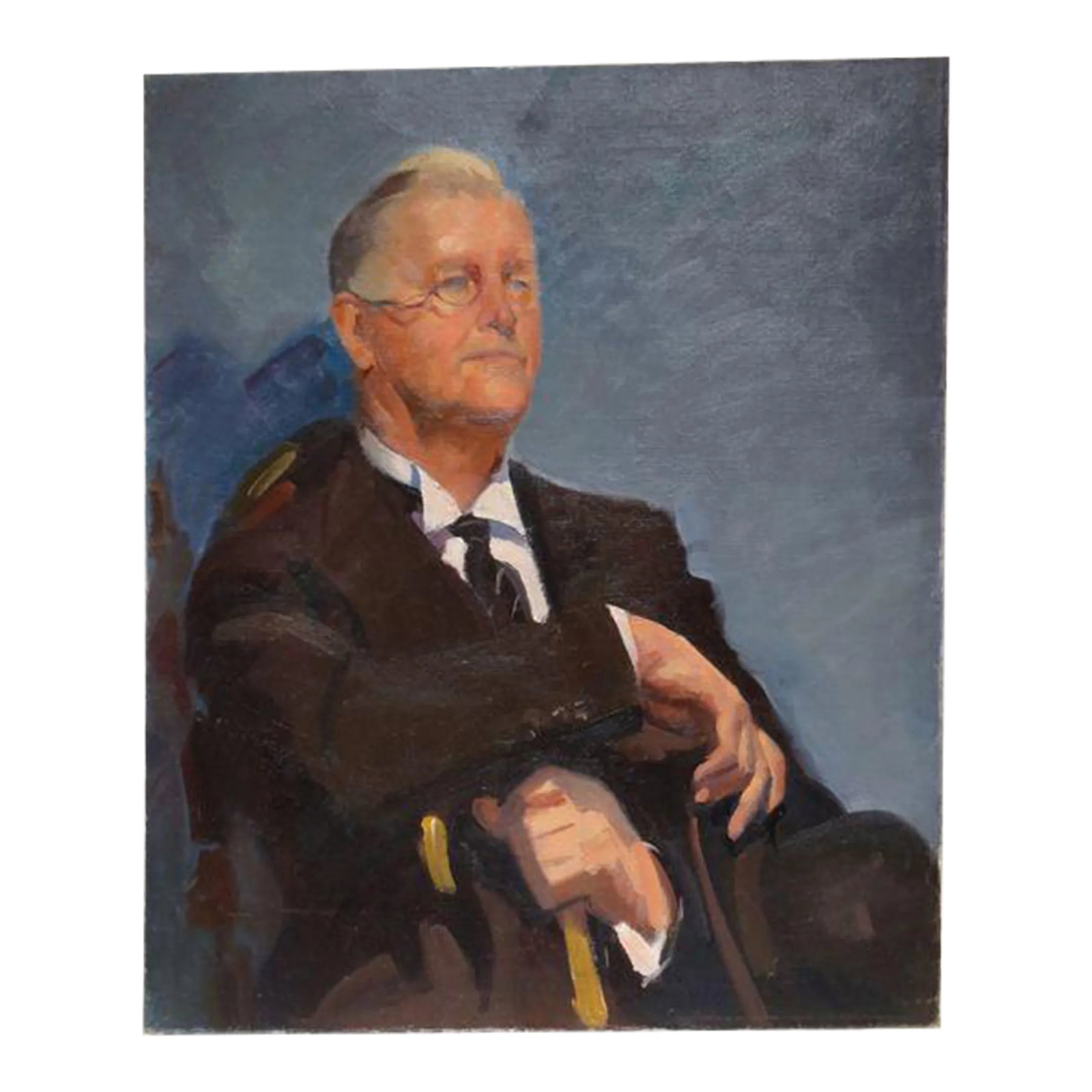 Robert T. Ayres Portrait Painting of Jack Bellamy as FDR in "Sunrise at Campobello" 1950s: A dynamic portrait of the actor Ralph Bellamy in his star turn (on stage and screen) as President Roosevelt in the film of "Sunrise at Campobello" by the extremely skillful studio artist Robert