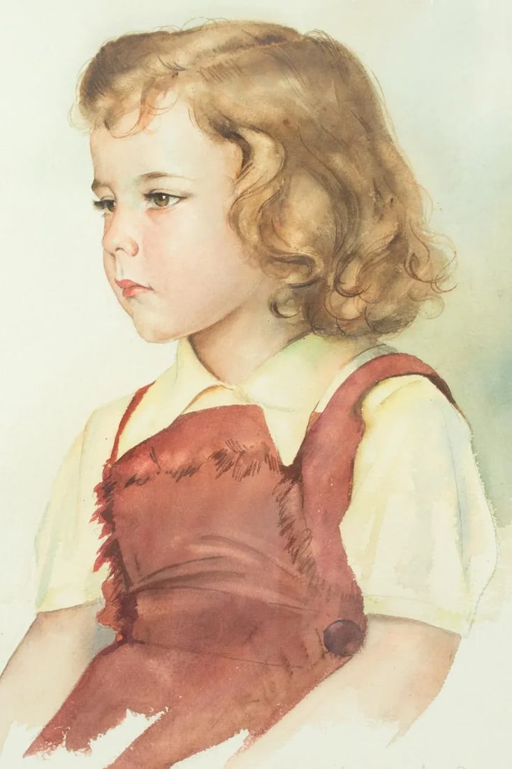 Portrait of Young Girl Gouache Painting by Max Moreau - 4