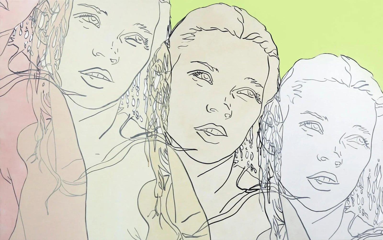 Untitled (Green, Pink, Ivory, Pearl Kate) - Original Figurative Artwork for Sale on Canvas by Hilary - 11
