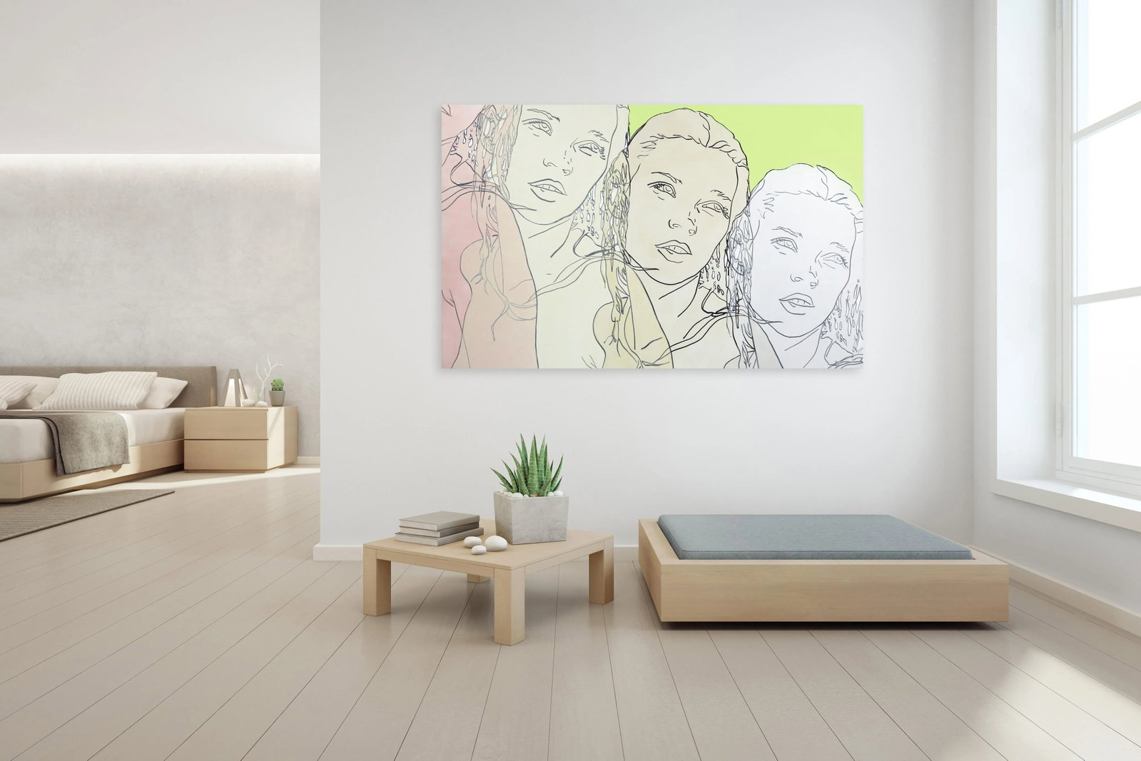 Untitled (Green, Pink, Ivory, Pearl Kate) - Original Figurative Artwork for Sale on Canvas by Hilary - 9