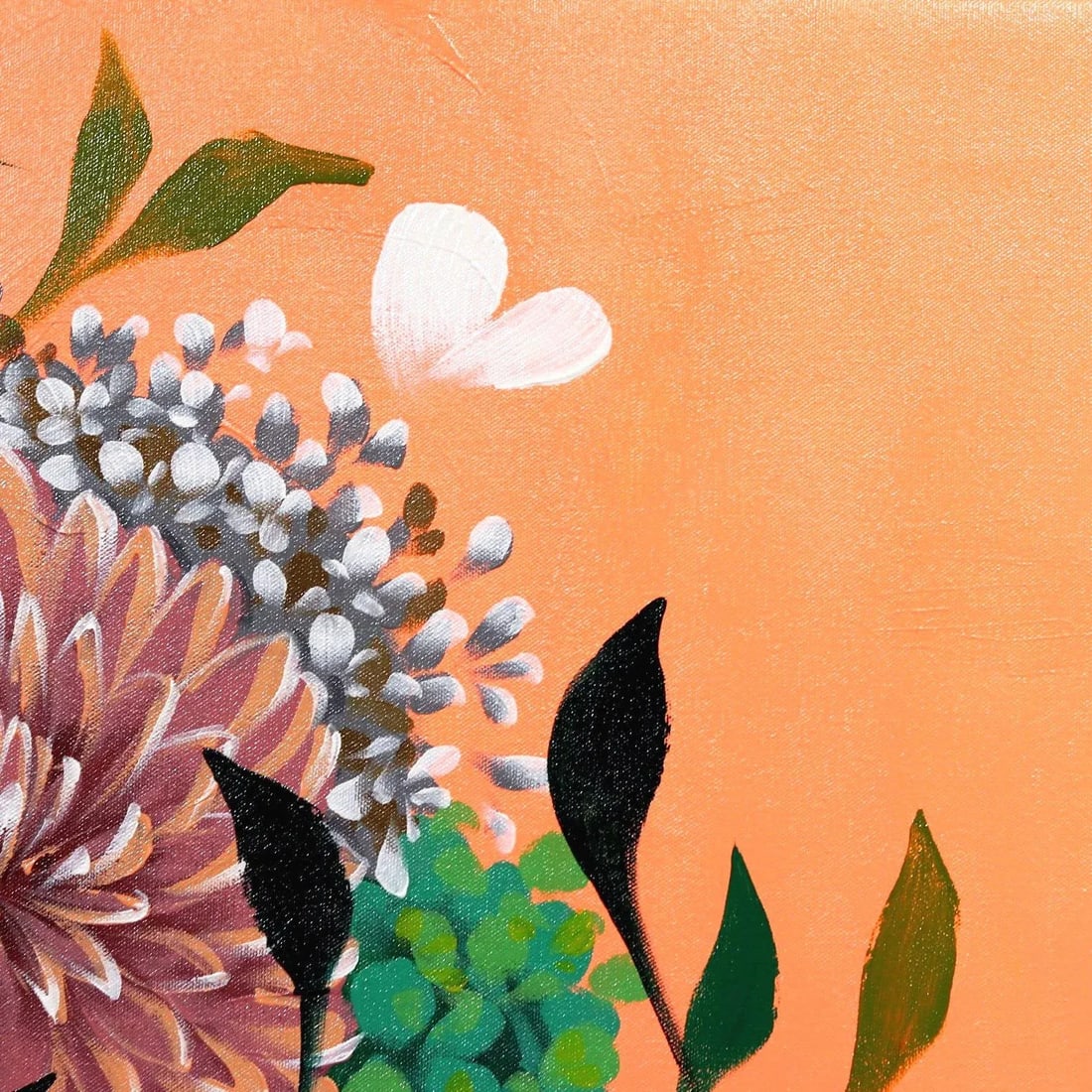 Floral Figurative Contemporary Painting "Peach Fluo" Original Artwork by Sally K - 3