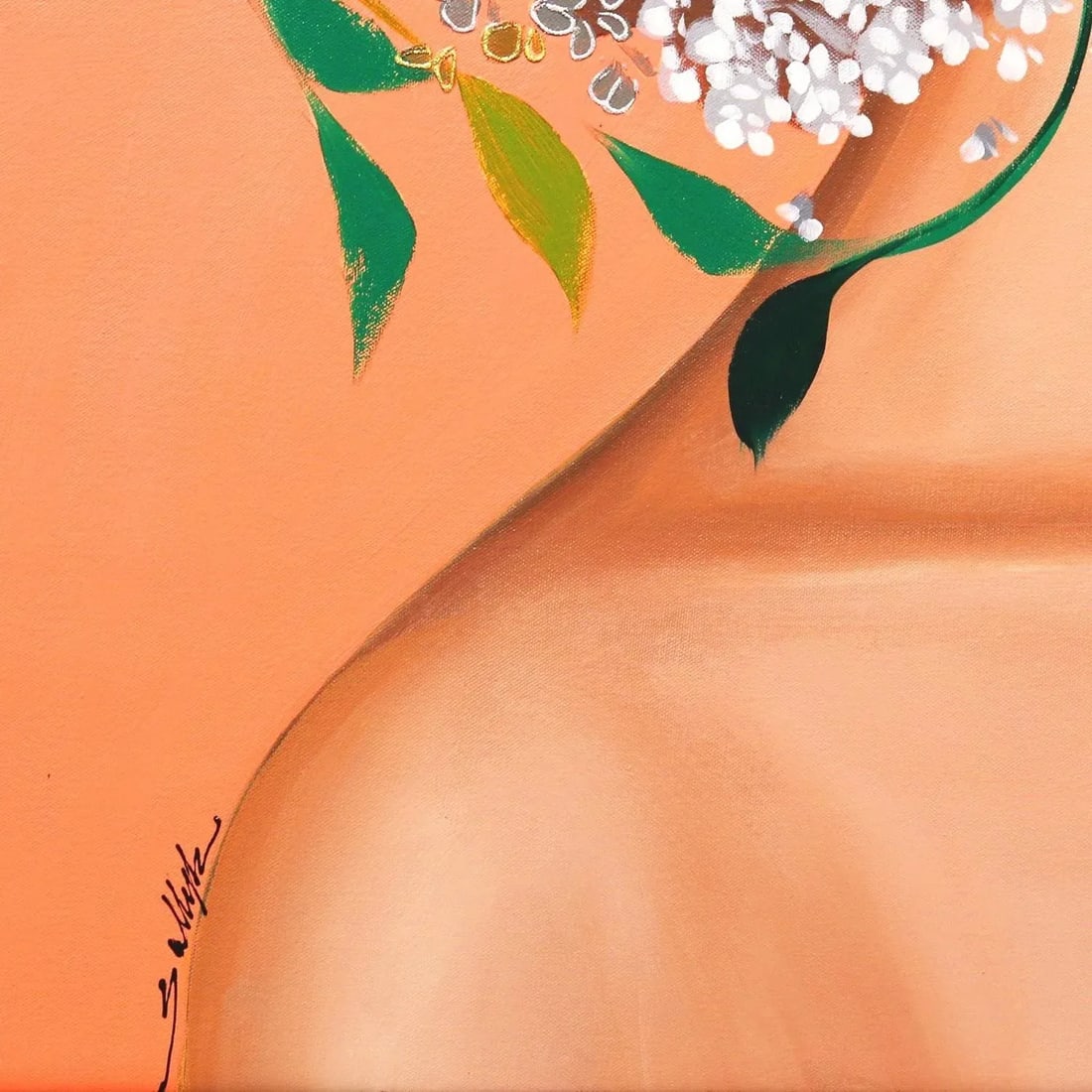 Floral Figurative Contemporary Painting "Peach Fluo" Original Artwork by Sally K - 6