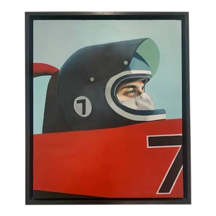 2007 "Driver Number 7" Realist Professional Race Car Driver Portrait Oil Painting by Hogan Brown, Fr: Artist: Hogan Brown Title of Work: "Driver Number 7" Medium: Oil on canvas framed Year: 2007 Size: 24" x 26" Frame Size Unframed: 22" x 24" British artist Hogan Brown excels in presenting mysterious,