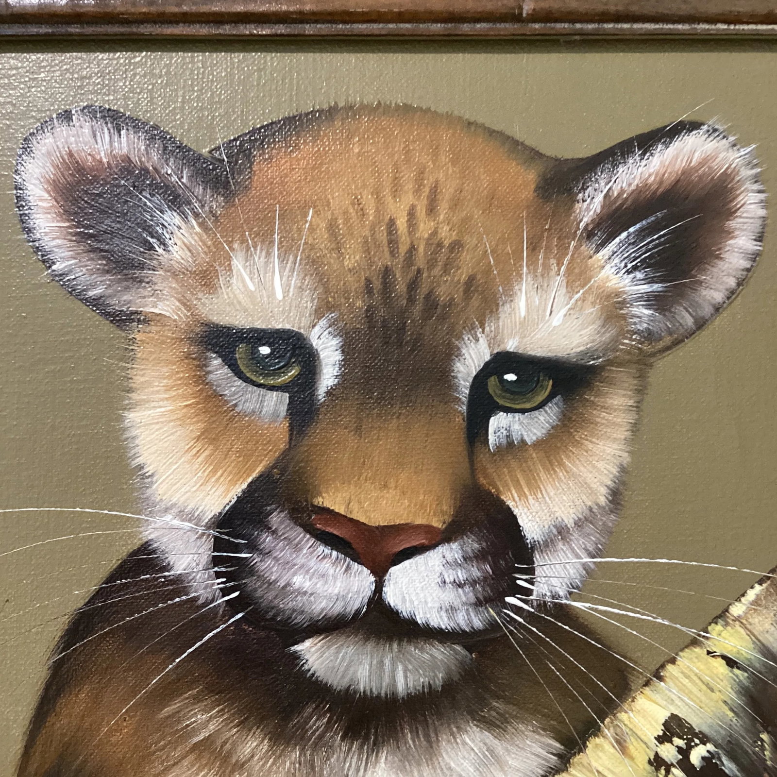 Vintage Lion Cub Portrait Oil Painting on Canvas by Rockford Framed - 10