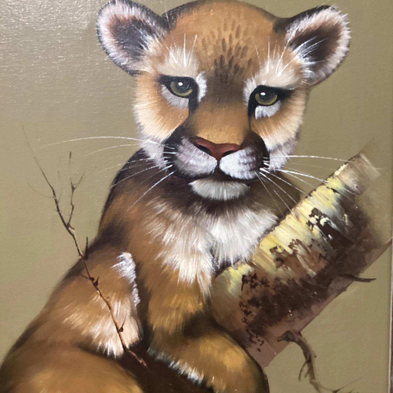 Vintage Lion Cub Portrait Oil Painting on Canvas by Rockford Framed - 3
