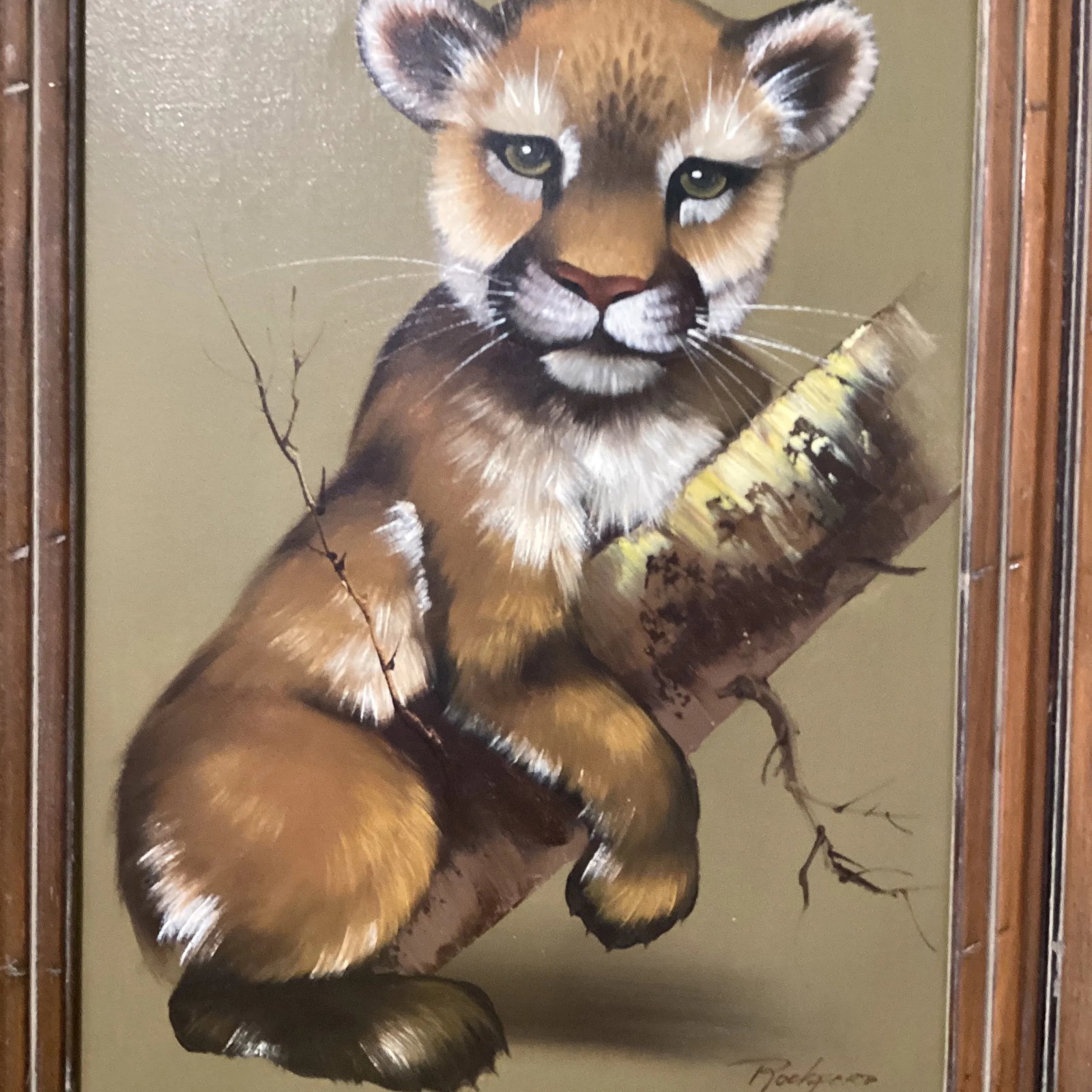 Vintage Lion Cub Portrait Oil Painting on Canvas by Rockford Framed - 4