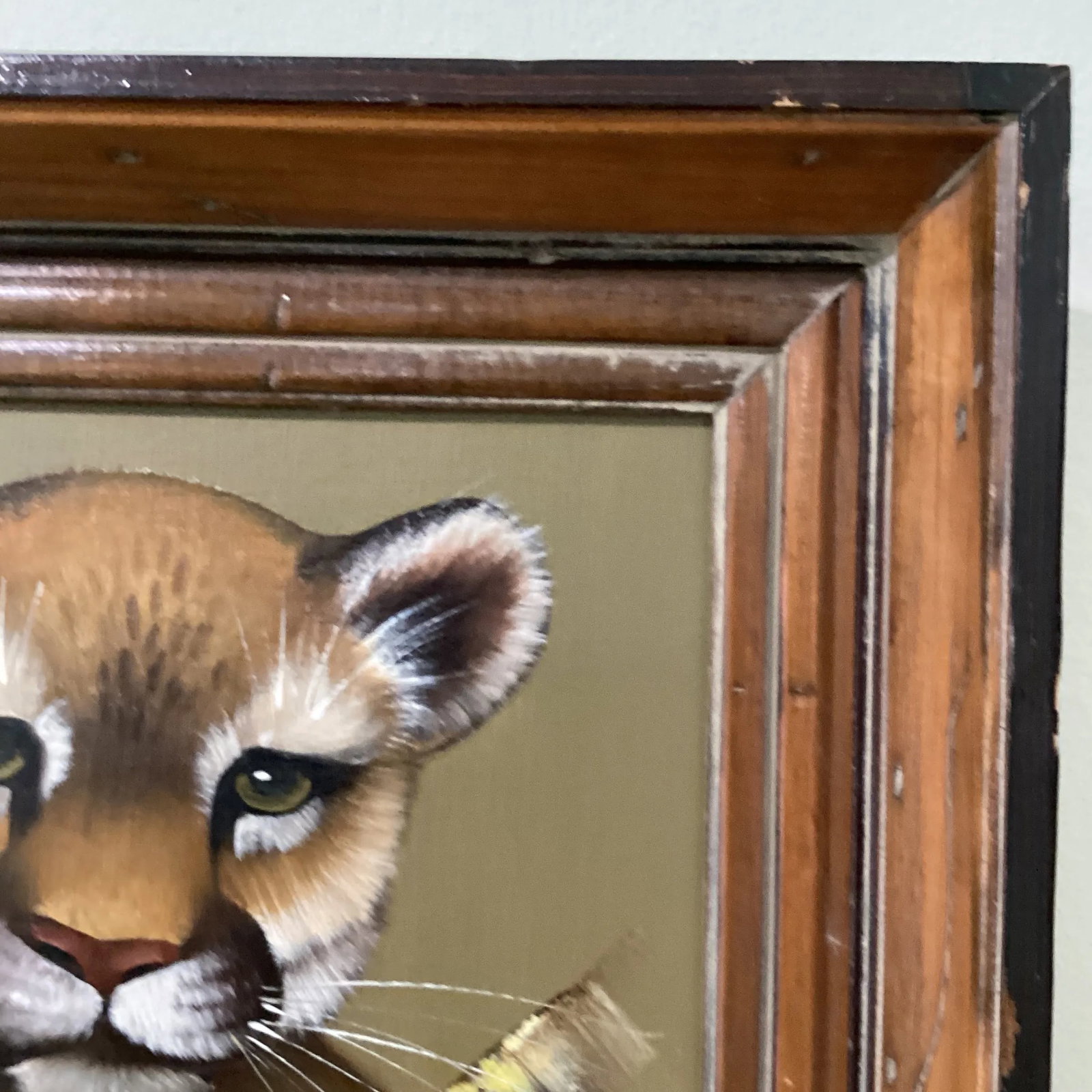 Vintage Lion Cub Portrait Oil Painting on Canvas by Rockford Framed - 6