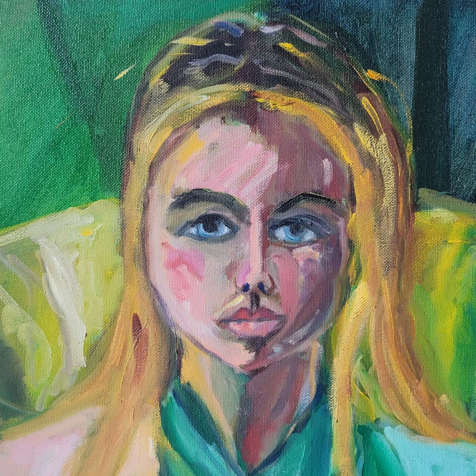 Girl With Flowers Expressionist Portrait Oil Painting by Rosemary Rabut - 2