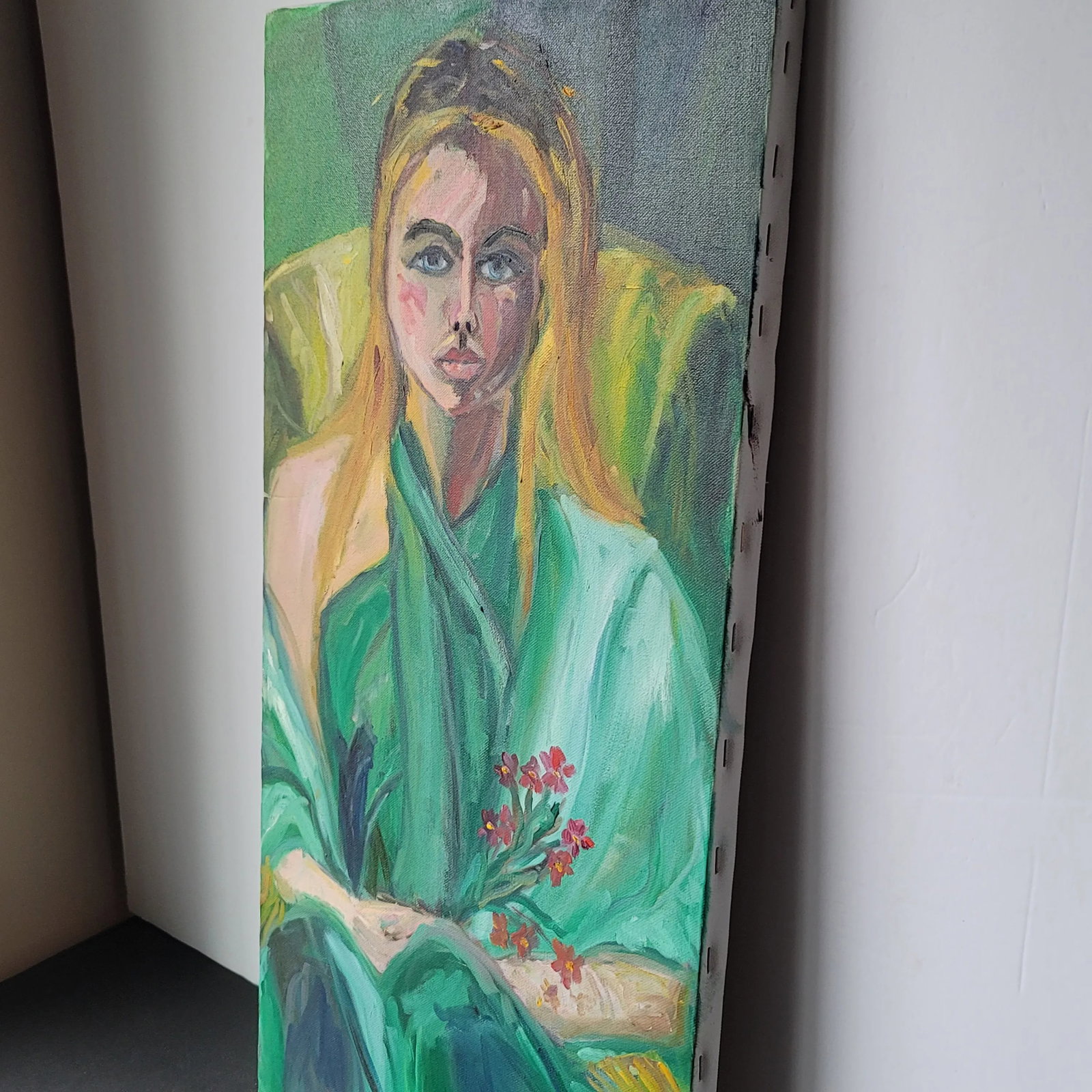Girl With Flowers Expressionist Portrait Oil Painting by Rosemary Rabut - 3