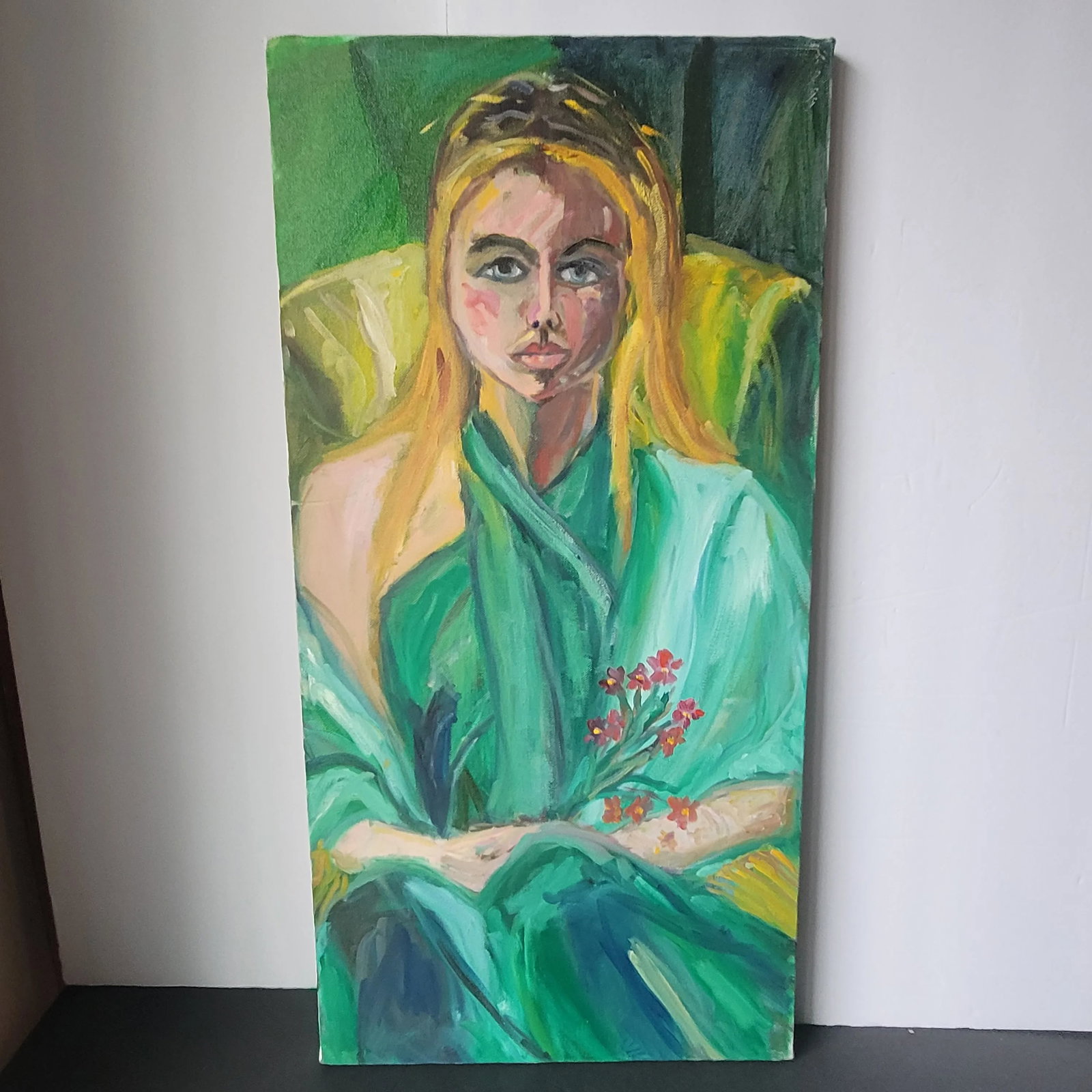 Girl With Flowers Expressionist Portrait Oil Painting by Rosemary Rabut - 6