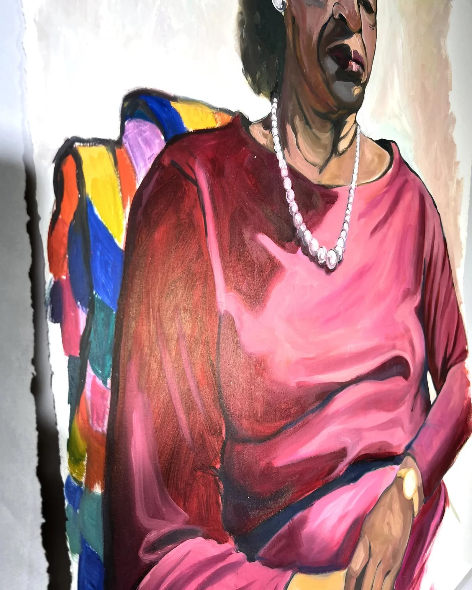 Woman With Pearls, Post-Impressionism Style Female Portrait Painting, Late-20th Century - 3