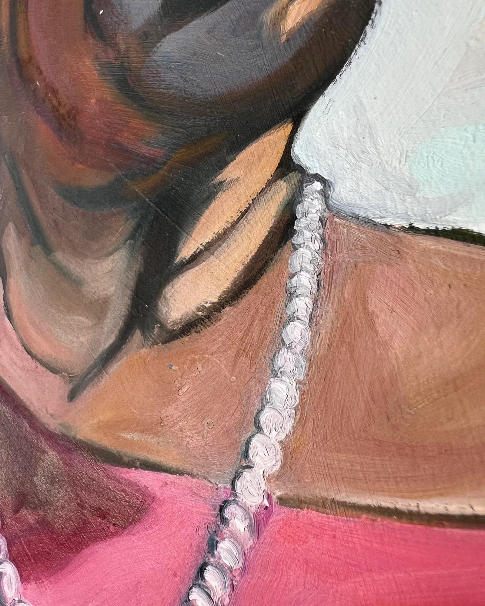 Woman With Pearls, Post-Impressionism Style Female Portrait Painting, Late-20th Century - 5