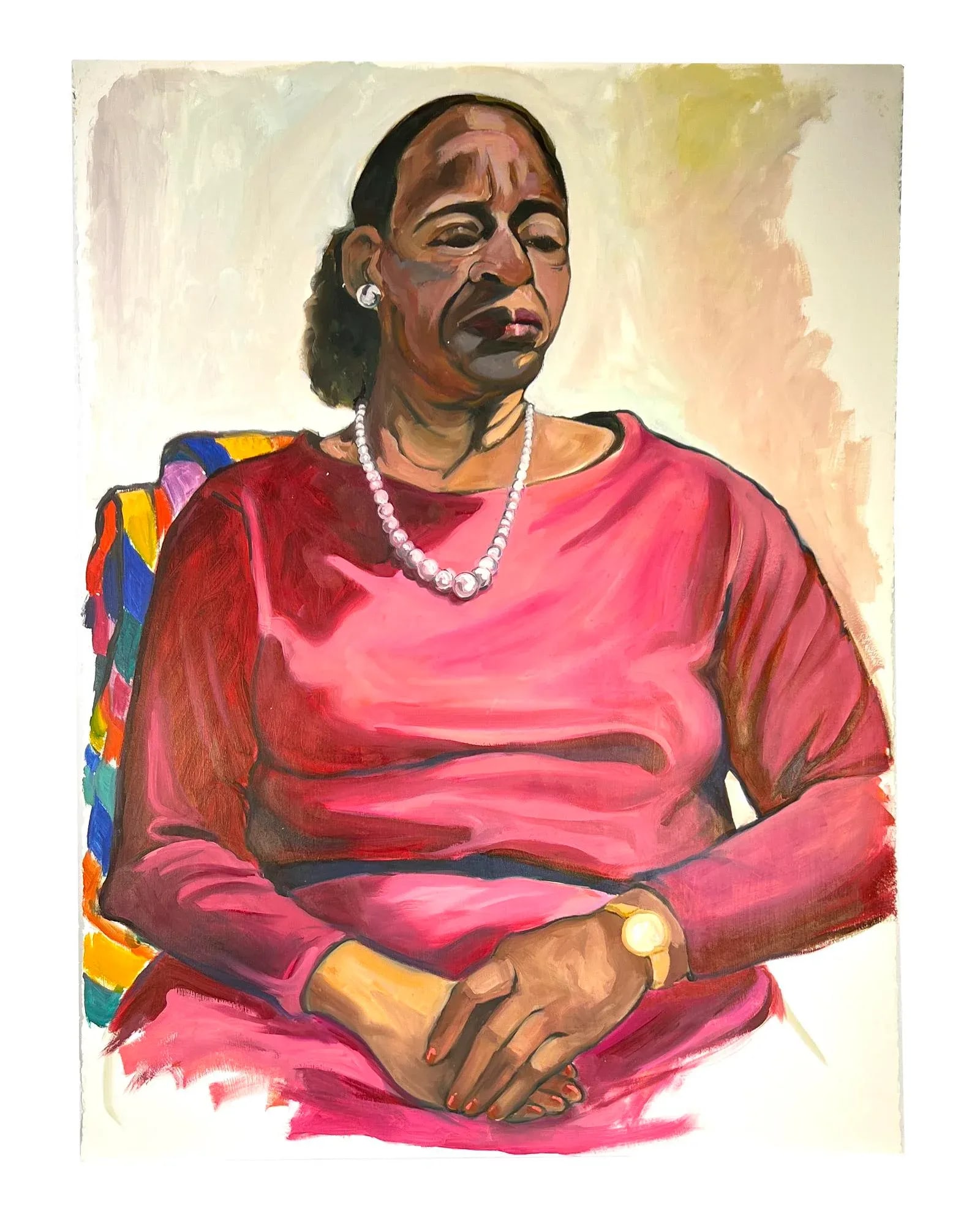 Woman With Pearls, Post-Impressionism Style Female Portrait Painting, Late-20th Century - 7