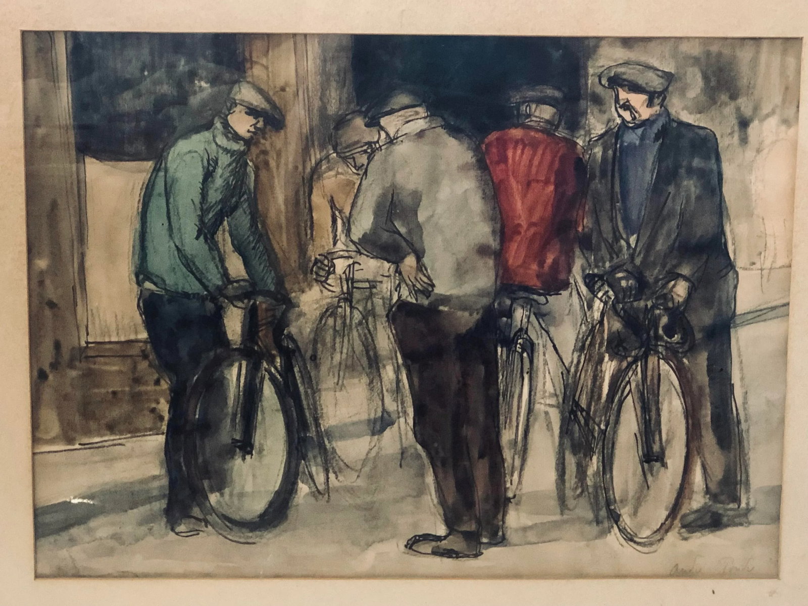 Andre Tondu. French 1903 - 1980. The Cyclist. Watercolor and Pen on Paper - 8
