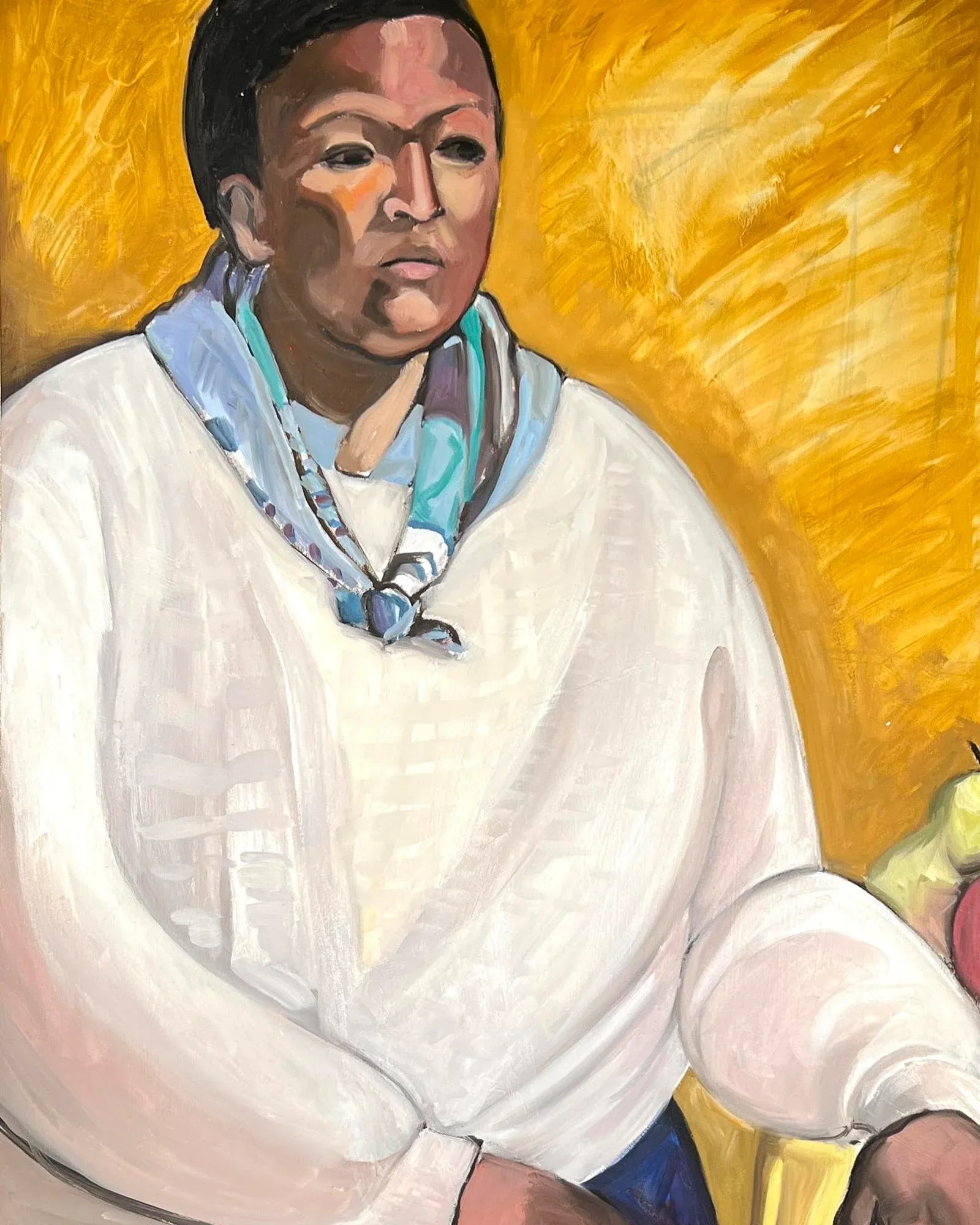 Woman With Scarf, Post-Impressionism Style Female Portrait Painting, Late-20th Century - 2