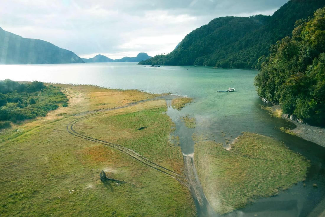 Patagonia 3 Landscape Photograph: Photograph of a harbor from the air in Patagonia Chile. Printed on Archival matt paper. Size is 24x 30in, but can be also be printed in different sizes. Condition: Condition Notes: Excellent - Minor