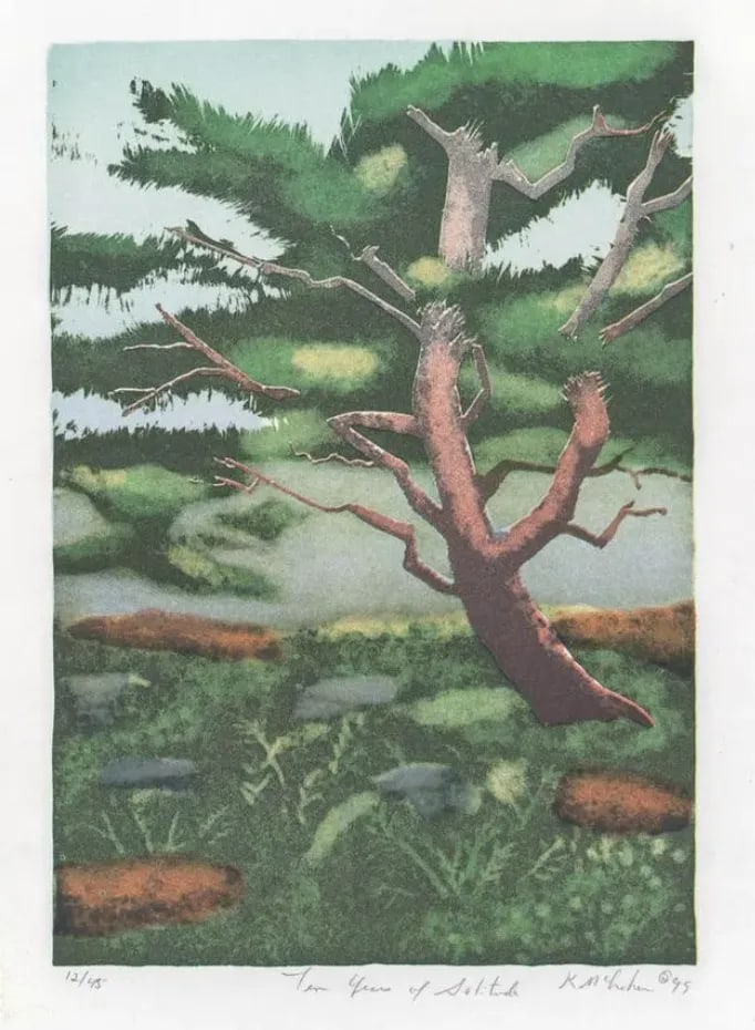1999 Ten Years of Solitude Contemporary Landscape Linocut - 3