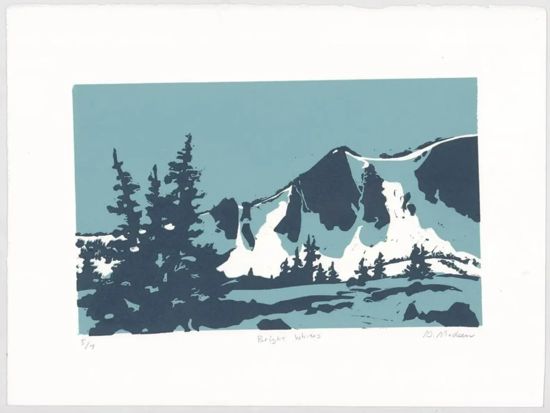Gennie Madsen Bright Whites Mountain Relief Print - 2