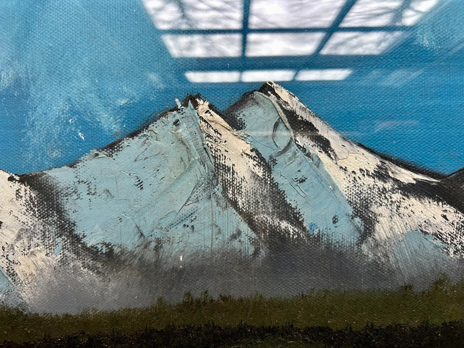 Vintage Mountain Range Oil Painting in Domed Metal Frame - 2