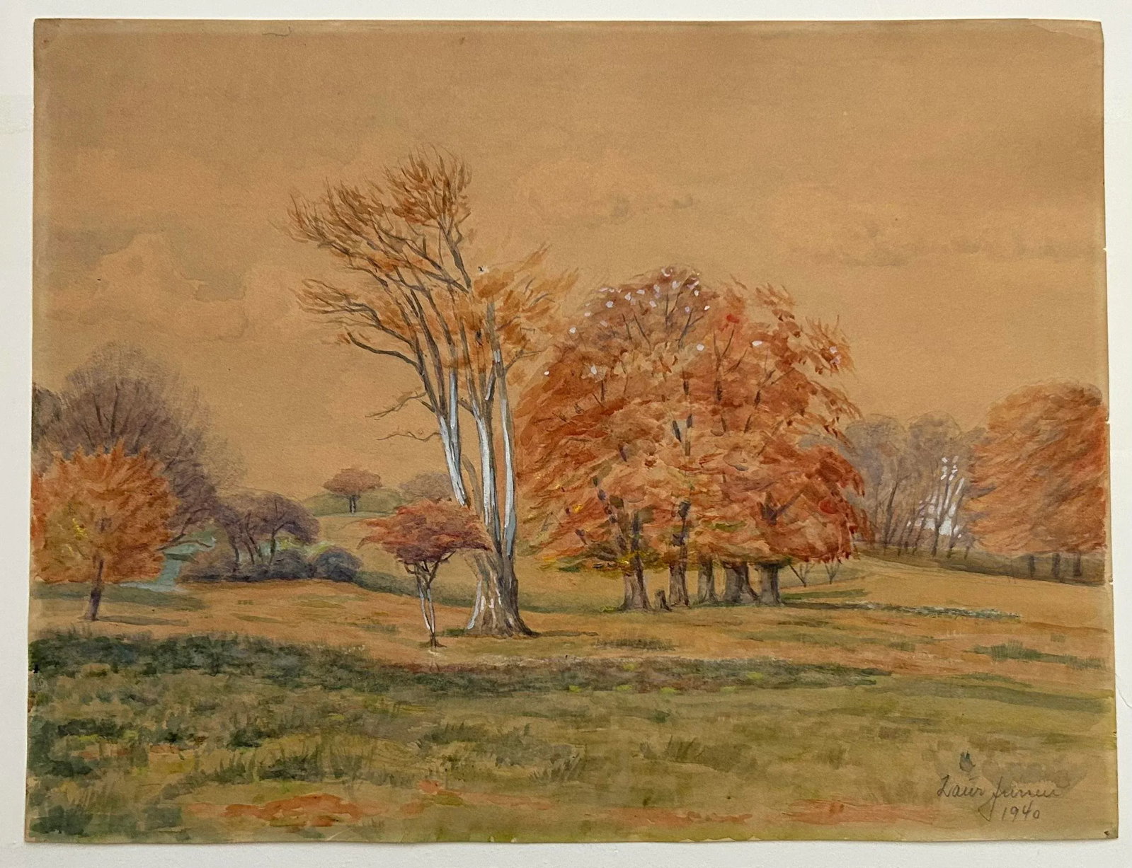 French Landscape Watercolor Painting, Signed 1940 - 7