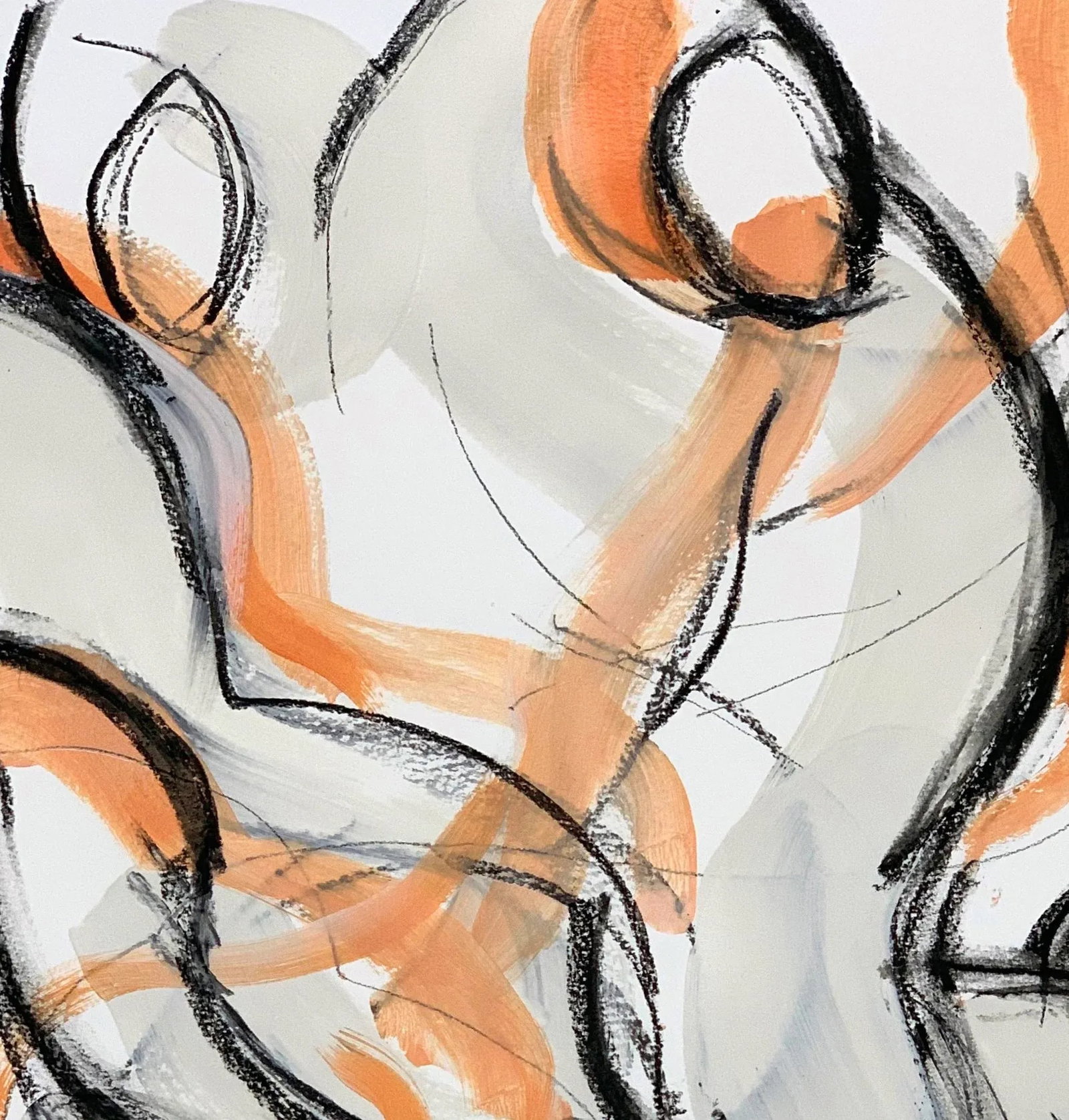 Gestural Dance Orange Ii, 24 X 18" Painting on Paper - 2