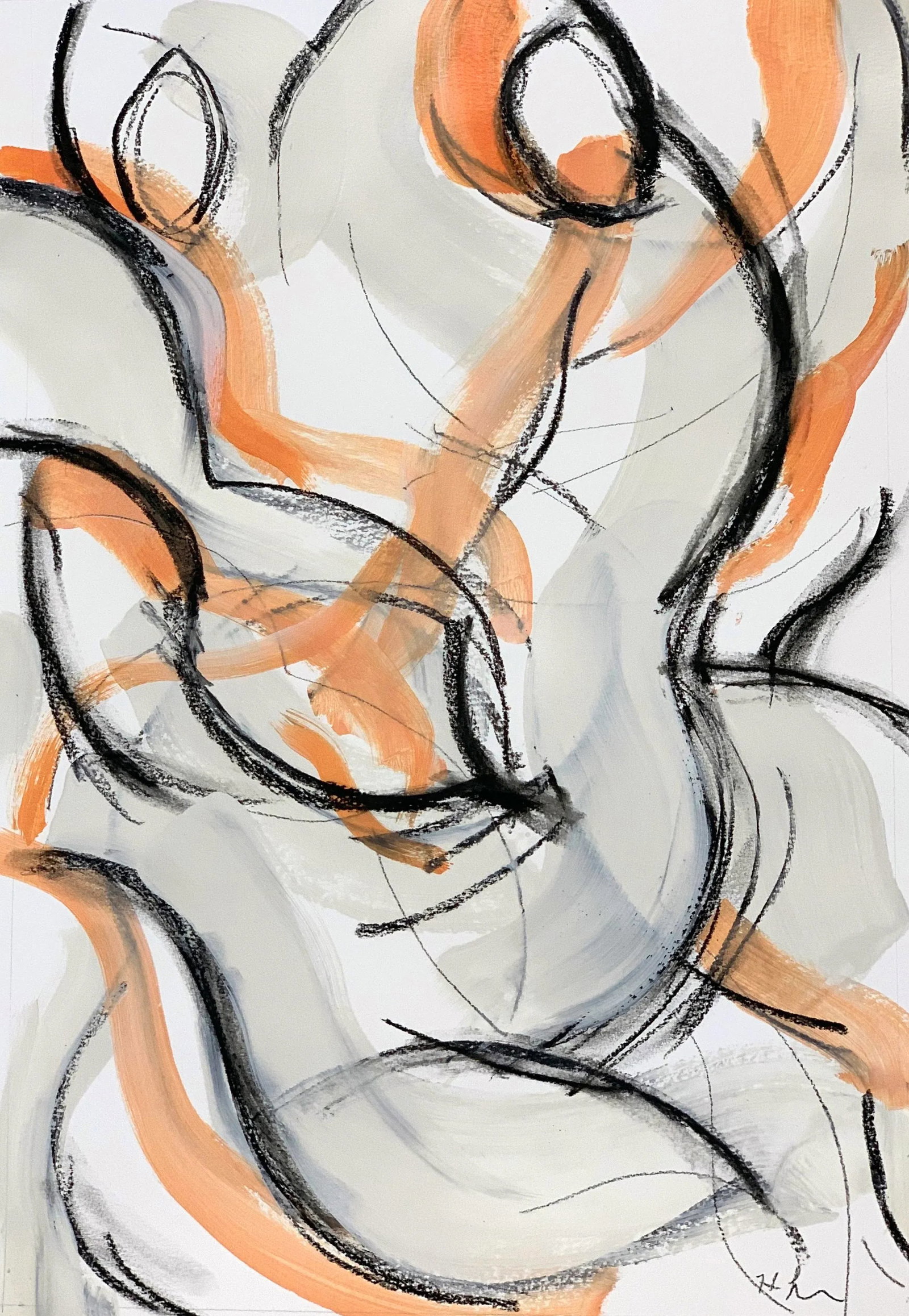Gestural Dance Orange Ii, 24 X 18" Painting on Paper - 3